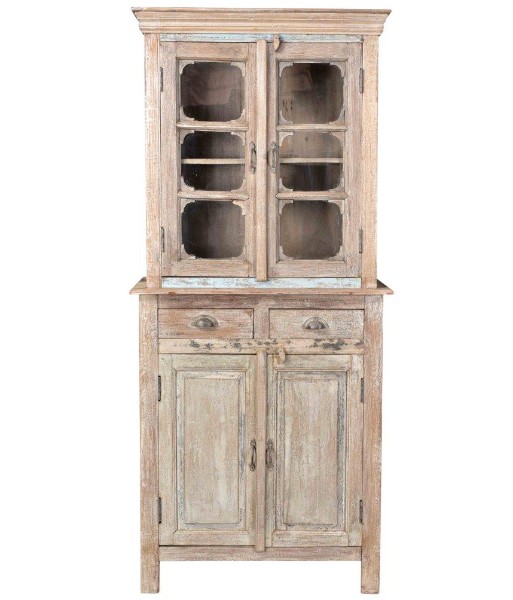 Hohe farbige Teakholz Vitrine - Shabby-Chic Vitrinen-Schränke - shabby